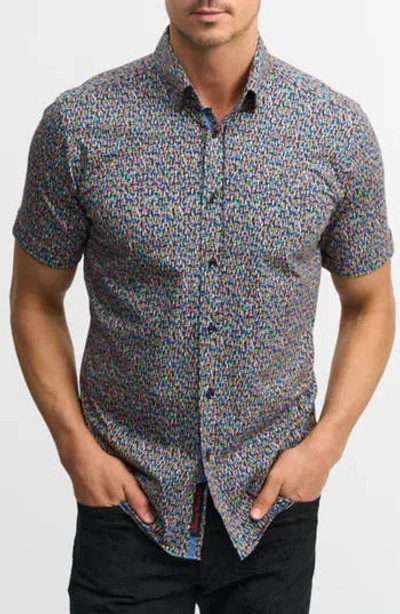 Robert Graham Ritter Knit Short Sleeve Button-up Shirt In Multi