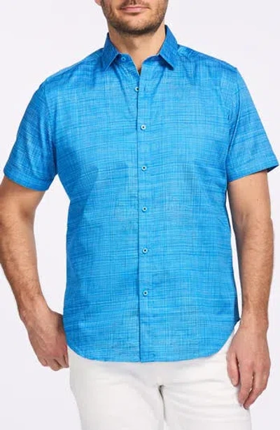 Robert Graham Roth Short Sleeve Cotton Button-up Shirt In Blue