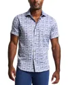 Robert Graham Rowan Tile Print Short Sleeve Stretch Cotton Button-up Shirt In Navy