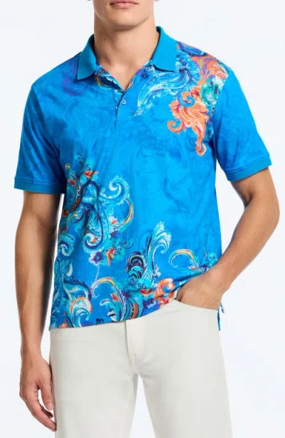 Robert Graham Royal Scroll Paisley Cotton Polo In Blue