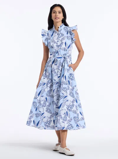 Robert Graham Sadie Shell Print Cap Sleeve Cotton Shirtdress In Blue