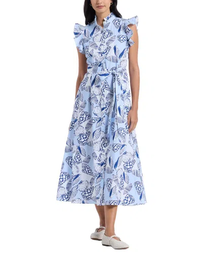 Robert Graham Sadie Shell Print Cap Sleeve Cotton Shirtdress In Blue