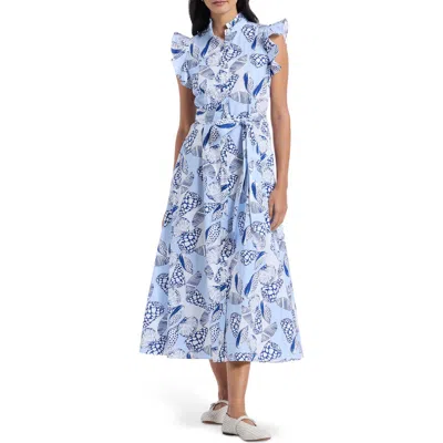 Robert Graham Sadie Shell Print Cap Sleeve Cotton Shirtdress In Blue