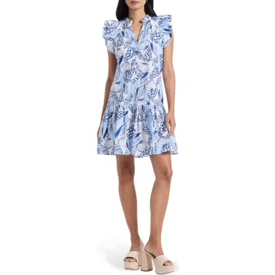 Robert Graham Savannah Shell Print Cap Sleeve Shift Dress In Blue