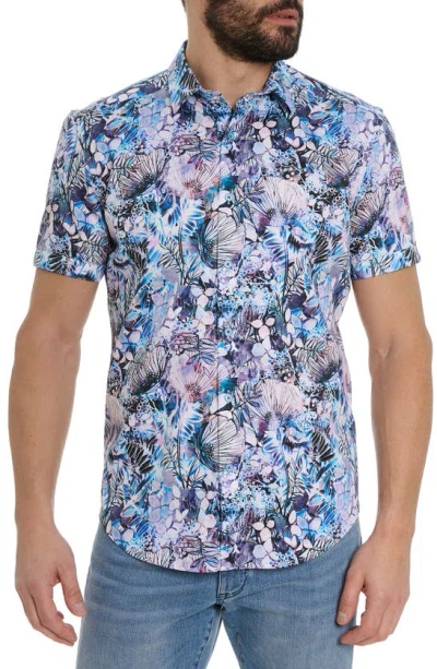 Robert Graham Sea Colored Floral Print Short Sleeve Shirt In Blue Multi