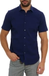 Robert Graham Shark Bite Short Sleeve Stretch Seersucker Button-up Shirt In Navy