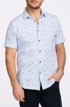 Robert Graham Short Sleeve Stretch Cotton Button-up Shirt In Blue