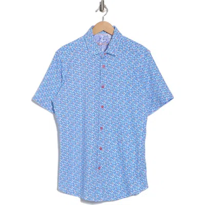 Robert Graham Short Sleeve Stretch Cotton Button-up Shirt In Blue