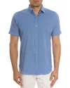 Robert Graham Shuler Deco Print Short Sleeve Stretch Cotton Button-up Shirt In Blue