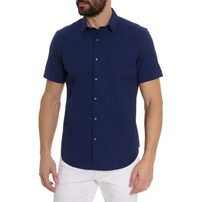 Robert Graham Solid Seersucker Short Sleeve Shirt In Navy