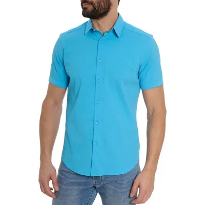 Robert Graham Solid Seersucker Short Sleeve Shirt In Turquoise