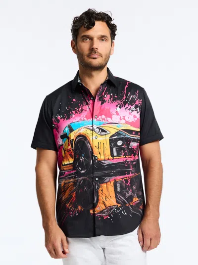 Robert Graham Splash Drifter Short Sleeve Button Down Shirt Tall In Black