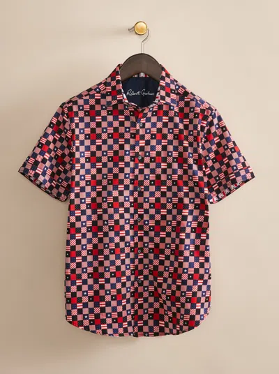 Robert Graham Stars Aligned Short Sleeve Stretch Cotton Button-up Shirt In Purple