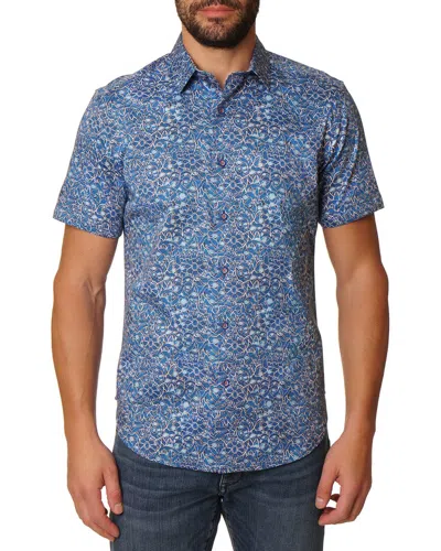 Robert Graham Stuart Short Sleeve Woven Shirt In Blue