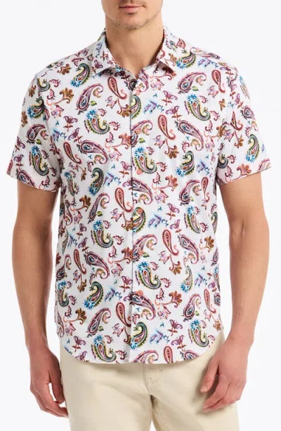 Robert Graham Tangier Paisley Short Sleeve Stretch Cotton Button-up Shirt