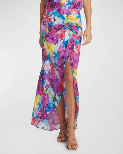 Robert Graham Tatum Side-slit Mosaic Floral-print Maxi Skirt In Multi