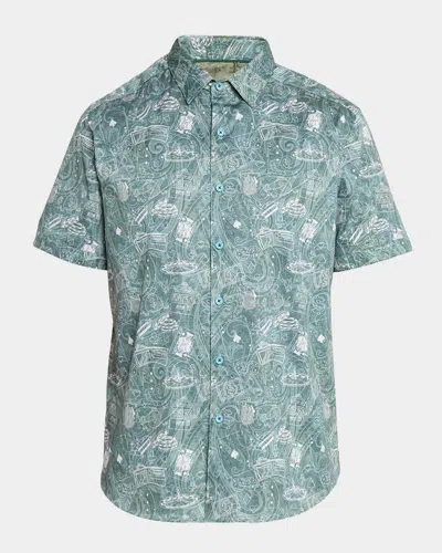 Robert Graham The Vault Printed Stretch-cotton Short-sleeve Shirt In Emerald