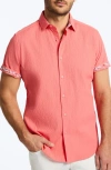 Robert Graham Thresher Classic Fit Solid Short Sleeve Cotton Seersucker Button-up Shirt In Coral
