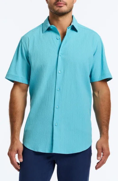 Robert Graham Thresher Classic Fit Solid Short Sleeve Cotton Seersucker Button-up Shirt In Seafoam
