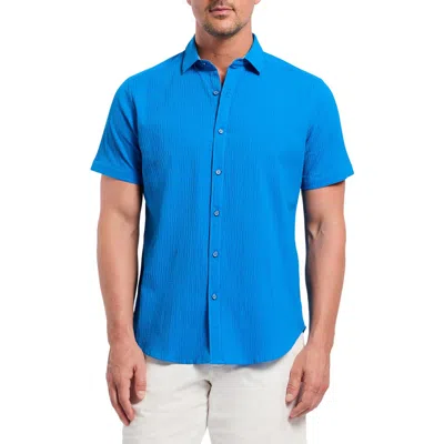 Robert Graham Thresher Short Sleeve Woven Button-up Shirt In Cobalt