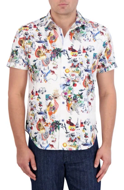 Robert Graham Trippin Short Sleeve Stretch Button-up Shirt In Neutral