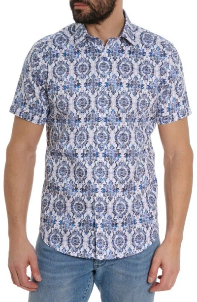 Robert Graham Wallpaper Print Short Sleeve Shirt In Blue