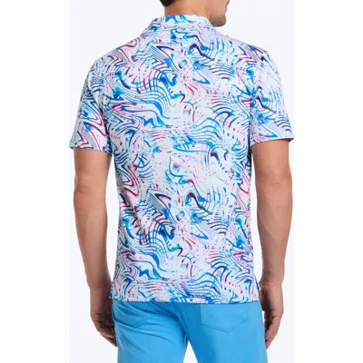 Robert Graham Wavelength Abstract Print Cotton Blend Performance Golf Polo In Blue