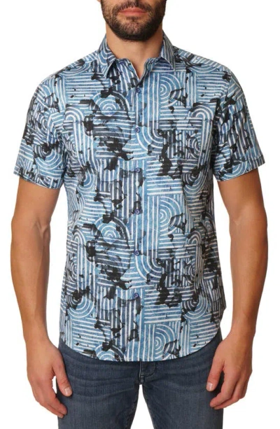 Robert Graham Waylon Short Sleeve Woven Shirt In Indigo