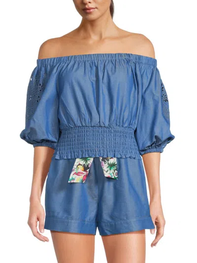 Robert Graham Women's Esme Off Shoulder Chambray Crop Top In Indigo