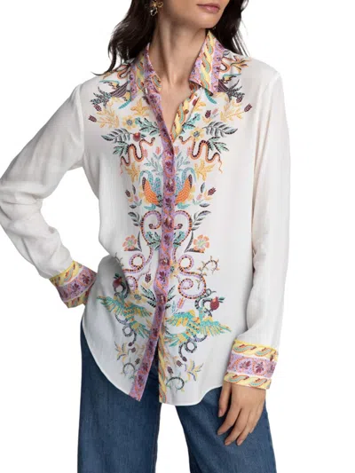 Robert Graham Women's Gabriela Silk Blend Mosaic Shirt In White