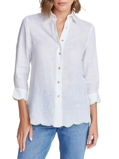 Robert Graham Hadley Embroidered Scalloped Linen Shirt In White