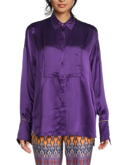 Robert Graham Women's Melody Pleated Front Silk-blend Shirt In Purple