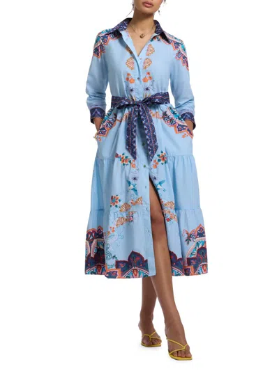 Robert Graham Women's Pia Pia Paisley Tie-waist Midi Shirtdress In Blue