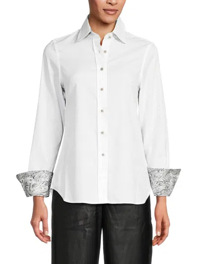 Robert Graham Women's Priscilla Paisley Cuff Cotton Shirt In White
