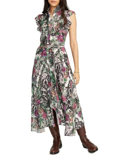 Robert Graham Women's Sadie Floral Crêpe De Chine Sleeveless Midi-dress In Gray