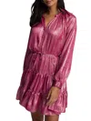 Robert Graham Sydney Tiered Blouson-sleeve Shimmer Mini Dress In Pink