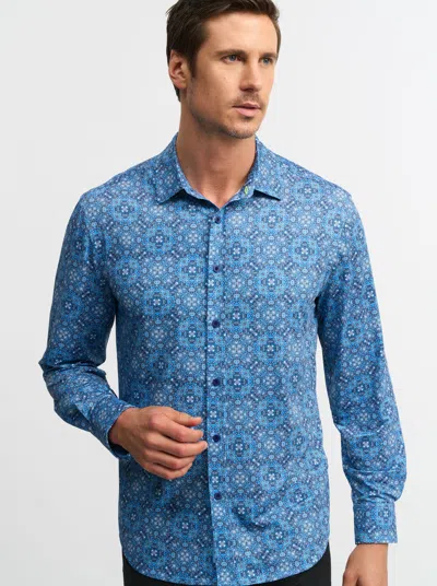 Robert Graham Zante Performance Stretch Printed Classic Fit Button Down Shirt In Blue