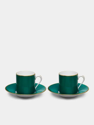 Robert Haviland & C Parlon Coco Hand-painted Porcelain Coffee Cup And Saucer (set Of 2) In Green