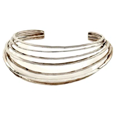 Pre-owned Robert Lee Morris 7 Band Forged Sterling Silver Collar In Multi
