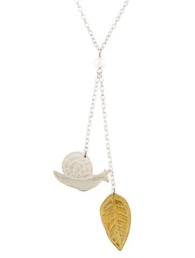 Pre-owned Robert Lee Morris Cultured Pearl & Snail Lariat Necklace, 17.5", 17.5" In Multicolor