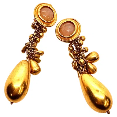 Pre-owned Robert Lee Morris For Donna Karan Rose Quartz Tear Drop Earrings In Red