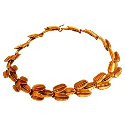 Pre-owned Robert Lee Morris Gilded Triple Leaf Casual Necklace In Multi