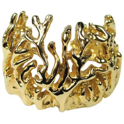 Pre-owned Robert Lee Morris Gilt Gold Coral Reef Cuff Bracelet 90s In Red