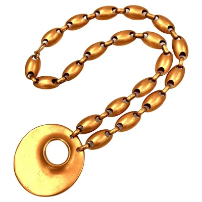 Pre-owned Robert Lee Morris Long Gold Plated Egg Chain Necklace With Crater Pendant 1987 In Multi