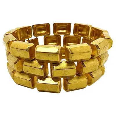 Pre-owned Robert Lee Morris Matte Gold Plated Brass Beveled 1x2 Brick Bracelet In Multi