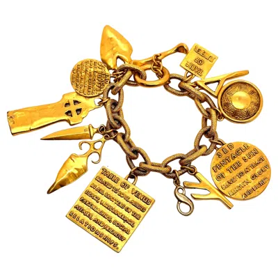 Pre-owned Robert Lee Morris Matte Gold Plated Occult Symbols Charm Bracelet In Multi
