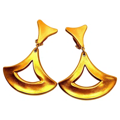 Pre-owned Robert Lee Morris Matte Gold Plated Wide Arc Dangling Earrings In Multi