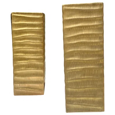 Pre-owned Robert Lee Morris Modern Matte Gold Modern Skyscraper Vase Sculptures Pair In Brown