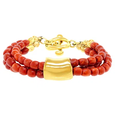 Pre-owned Robert Lee Morris Nineties  Gold And Coral Bracelet In Red