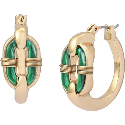Robert Lee Morris Reconstituted Malachite Huggie Earrings In Gold